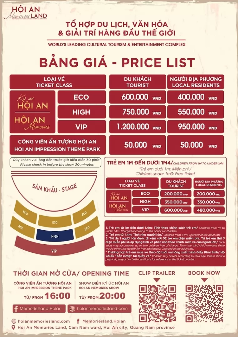 Bảng giá vé Ký ức Hội An - Show diễn đẹp nhất thế giới